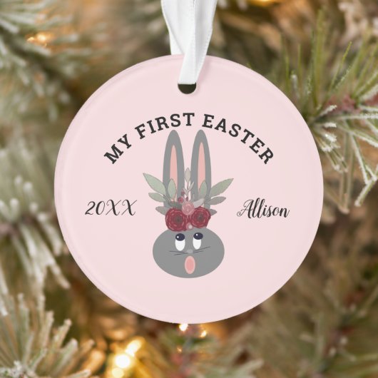 Baby Girl First Easter Pink Bunny Personalized Ornament (Boom)