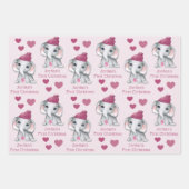 Baby Girl First kerst Elephant roze naam Inpakpapier Vel (Voorkant 2)