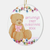 Baby Girl First Kerstlicht Teddy Bear Foto Keramisch Ornament (Links)