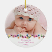 Baby Girl First Kerstlicht Teddy Bear Foto Keramisch Ornament (Achterkant)