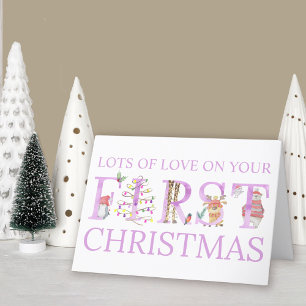 Baby Girl First Kerstmis Dier Gepersonaliseerd Feestdagen Kaart