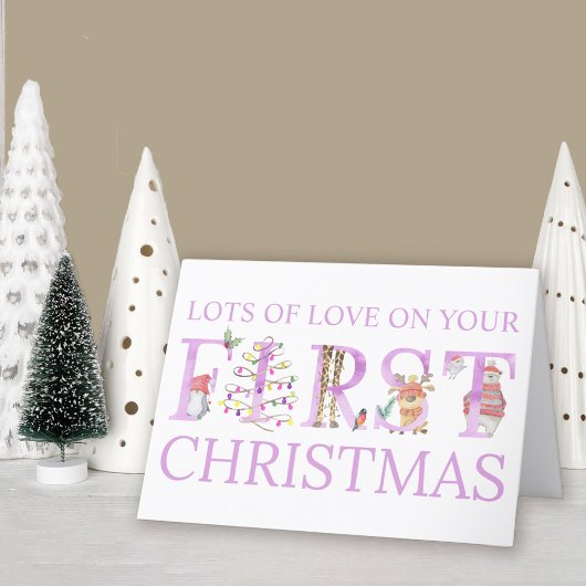 Baby Girl First Kerstmis Dier Gepersonaliseerd Feestdagen Kaart