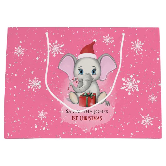 Baby Girl First Kerstmis Elephant Feestdagen Groot Cadeauzakje (Voorkant)