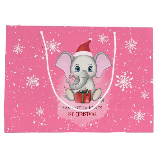 Baby Girl First Kerstmis Elephant Feestdagen Groot Cadeauzakje (Achterkant)