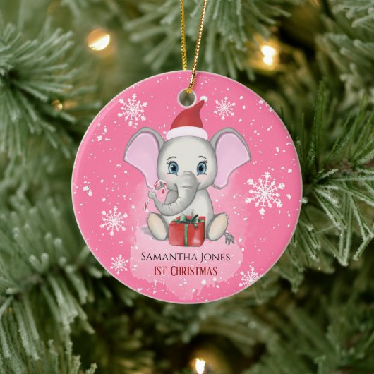 Baby Girl First Kerstmis Elephant Feestdagen Keramisch Ornament (Boom)