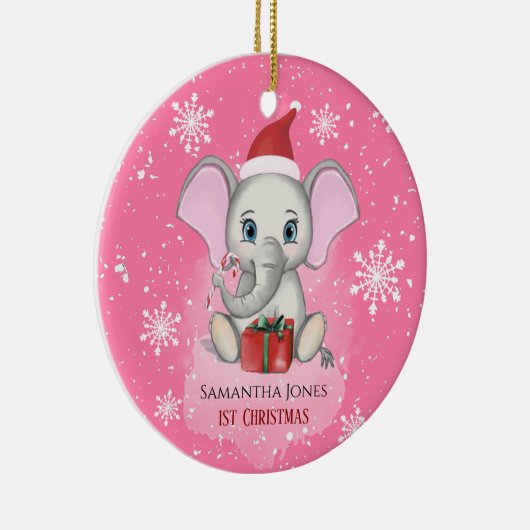 Baby Girl First Kerstmis Elephant Feestdagen Keramisch Ornament (Rechts)