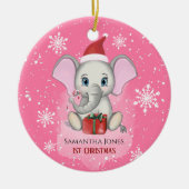 Baby Girl First Kerstmis Elephant Feestdagen Keramisch Ornament (Voorkant)
