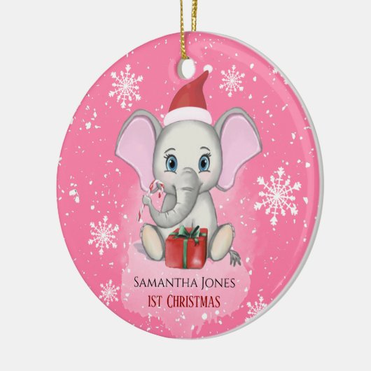 Baby Girl First Kerstmis Elephant Feestdagen Keramisch Ornament (Links)