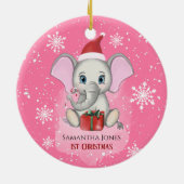 Baby Girl First Kerstmis Elephant Feestdagen Keramisch Ornament (Achterkant)