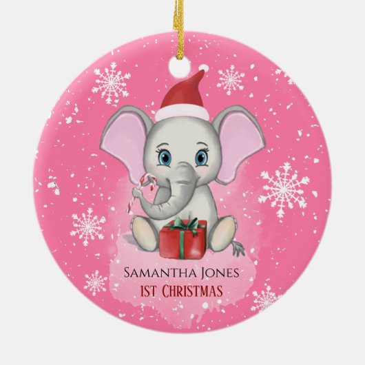 Baby Girl First Kerstmis Elephant Feestdagen Keramisch Ornament (Achterkant)