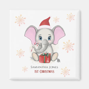 Baby Girl First Kerstmis Elephant Feestdagen Magneet