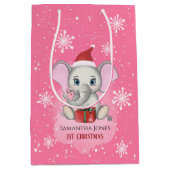 Baby Girl First Kerstmis Elephant Feestdagen Medium Cadeauzakje (Voorkant)