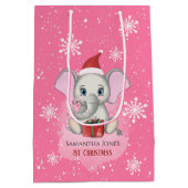 Baby Girl First Kerstmis Elephant Feestdagen Medium Cadeauzakje (Achterkant)
