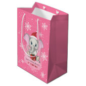 Baby Girl First Kerstmis Elephant Feestdagen Medium Cadeauzakje (Achterkant Gekanteld)