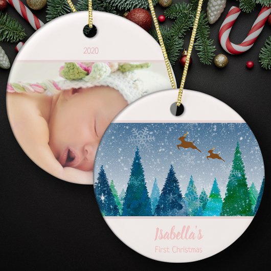 Baby Girl First Kerstmis Snowflake Foto Keramisch Ornament