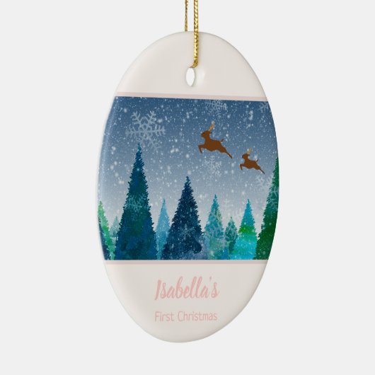 Baby Girl First Kerstmis Snowflake Foto Keramisch Ornament (Rechts)