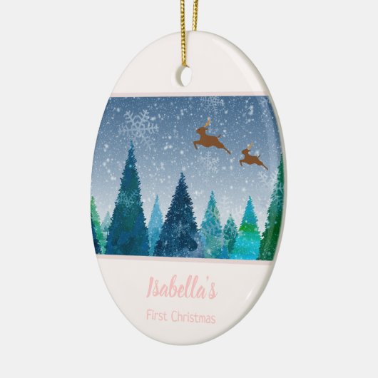 Baby Girl First Kerstmis Snowflake Foto Keramisch Ornament (Links)