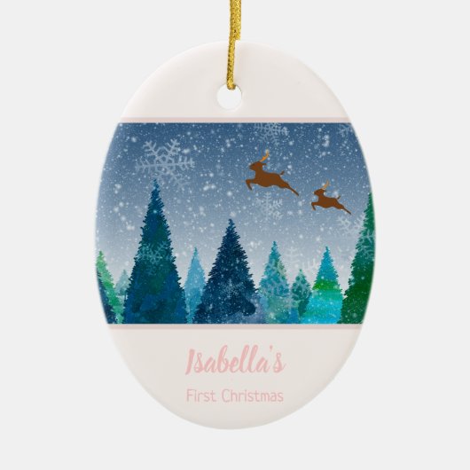 Baby Girl First Kerstmis Snowflake Foto Keramisch Ornament (Voorkant)