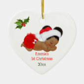 Baby Girl First KerstRed Santa Hat Puffs Keramisch Ornament (Voorkant)