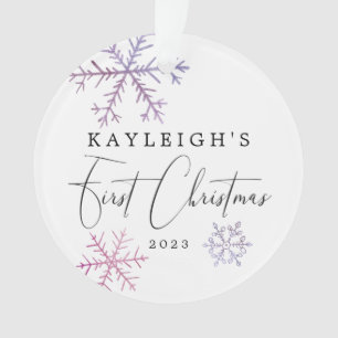 Baby Girl First Kerstroze Snowflakes Foto Ornament