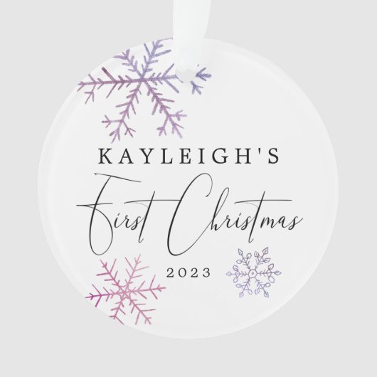 Baby Girl First Kerstroze Snowflakes Foto Ornament (voorkant)