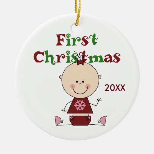Baby Girl First-Ornament met kerstcadeaus Keramisch Ornament (Voorkant)