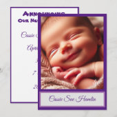 Baby Girl Flat Announcement Kaart (Voorkant / Achterkant)