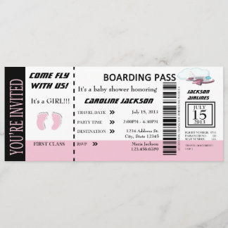 Baby Girl Flight Ticket Invitation  Kaart