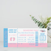 Baby Girl Flight Ticket Invitation  Kaart (Staand voorkant)