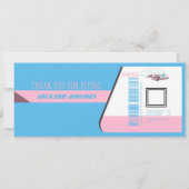 Baby Girl Flight Ticket Invitation  Kaart (Achterkant)