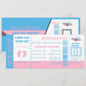 Baby Girl Flight Ticket Invitation  Kaart (Voorkant / Achterkant)