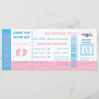 Baby Girl Flight Ticket Invitation  Kaart