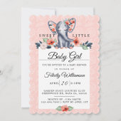 Baby Girl Floral Elephant Baby shower Invitation Kaart (Voorkant)