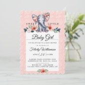 Baby Girl Floral Elephant Baby shower Invitation Kaart (Staand voorkant)