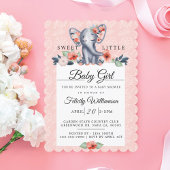Baby Girl Floral Elephant Baby shower Invitation Kaart