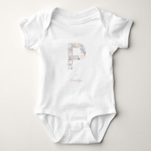 Baby Girl Floral Monogram Letter P Name Initialen Romper (Voorkant)