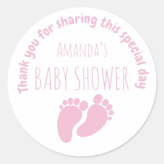 Baby Girl Footprint Baby shower Pink Classic Round Ronde Sticker (Voorkant)