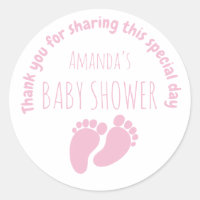 Baby Girl Footprint Baby shower Pink Classic Round