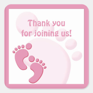 Baby Girl Footprint Little Feet Party Favor Vierkante Sticker