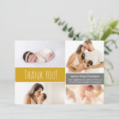Baby Girl Foto Collage Mustard Yellow Bedankkaart (Staand voorkant)