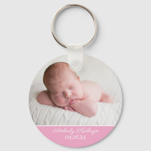 Baby Girl Foto Elegant Pink Birth Announding Sleutelhanger