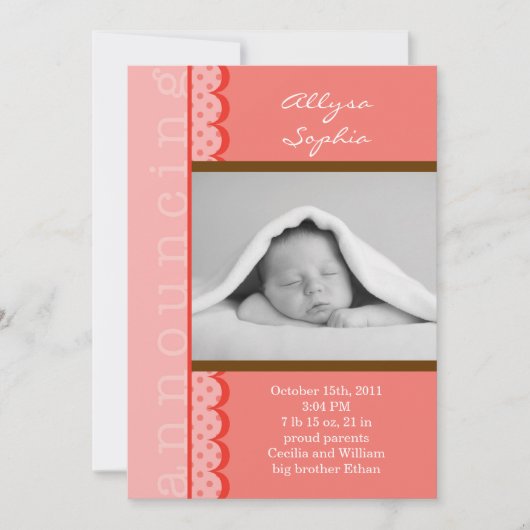 Baby Girl Foto geboorteaankondiging Aankondiging (Voorkant)