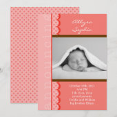 Baby Girl Foto geboorteaankondiging Aankondiging (Voorkant / Achterkant)