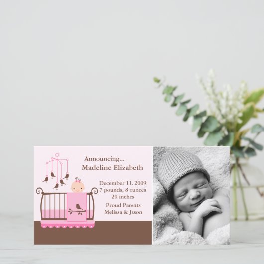 Baby Girl Foto geboorteaankondigingen Aankondiging (Staand voorkant)