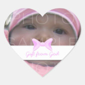 Baby girl Foto Gift van God Roze boog Hart Sticker (Voorkant)