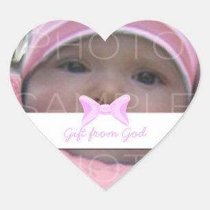 Baby girl Foto Gift van God Roze boog Hart Sticker