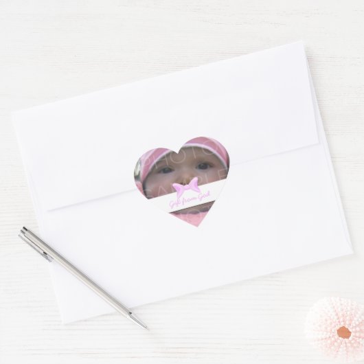 Baby girl Foto Gift van God Roze boog Hart Sticker (Envelop)