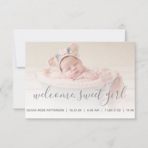 Baby Girl Foto Gray Quatrefoil geboorte Aankondiging