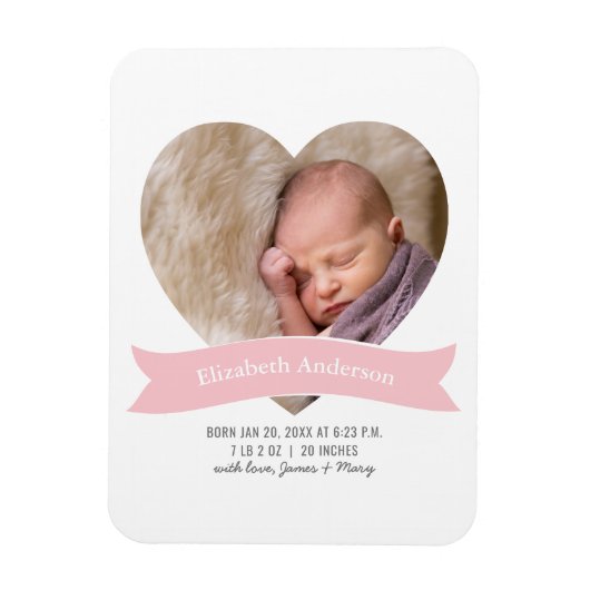 Baby Girl Foto minimalistisch geboortebericht Magneet (Verticaal)