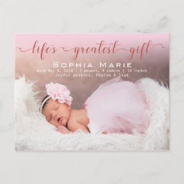 Baby Girl Foto modern script geboorteaankondiging Briefkaart
